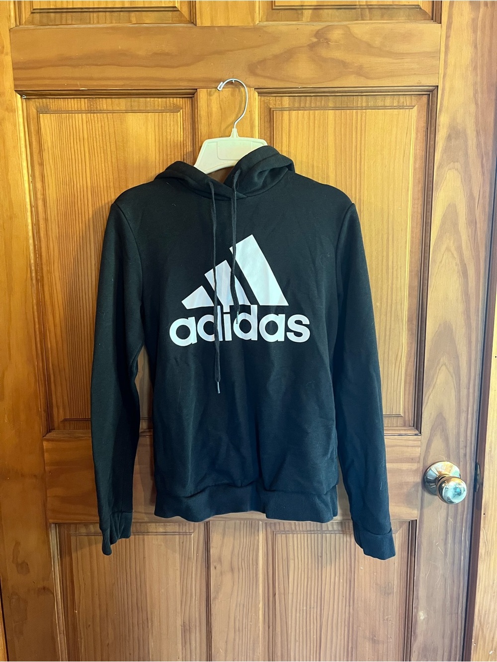 adidas Black Hoodie with White Logo Pullover